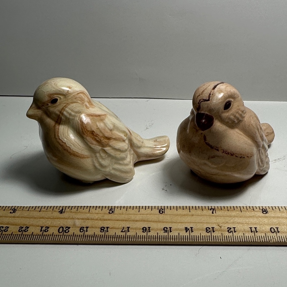 Vintage two Ceramic Decorative Bird Figurines - Cream and Brown